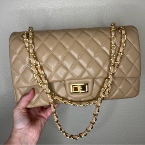 QUILTED FLAP CHAIN STRAP SHOULDER BAG